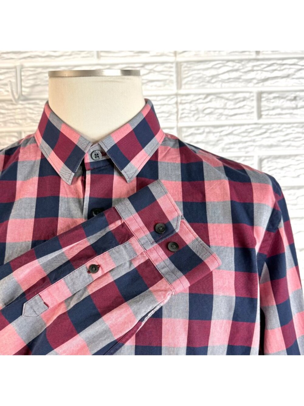 Express Mens Modern Fit Plaid Long Sleeve Button Up Shirt Size Large 16-16.5